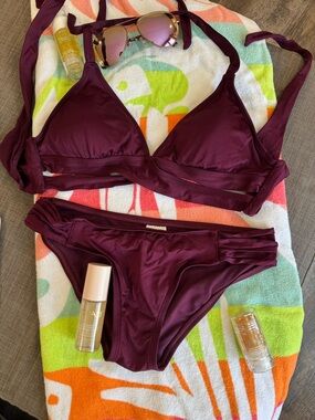 Kona Sol Women's Triangle Bikini Set in Deep Plum